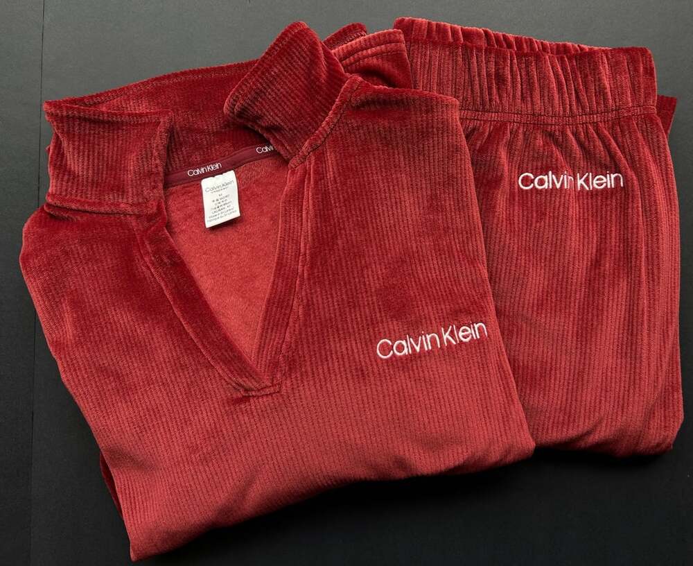 Calvin Klein Velour Lounge Set Size M Red Pullover & Pants